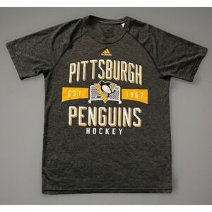 Pittsburgh Penguins Adidas Short Sleeve Athletic T-Shirt Gray Logo Large JBHS
